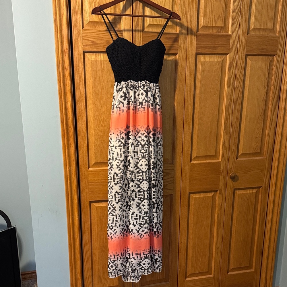 Elegant Black and Orange Maxi Dress